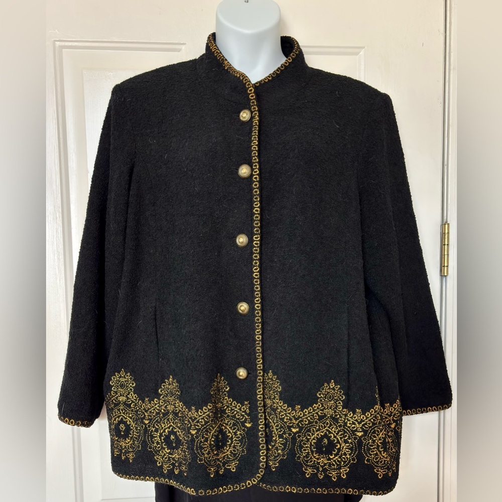 Vintage Linea by Louis Dell'Olio Black Wool Blend Jacket with Gold Embroidery
